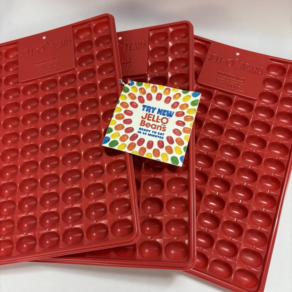 Lot of 3 Jello-O Jiggler Jelly Bean Tray Red Jello Beans 82 Mold 12.5 x 8" Vtg